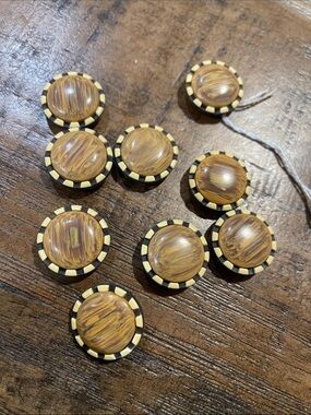 Vintage Round Marbled Brown Button Set with Black & Cream Trim lot of 9